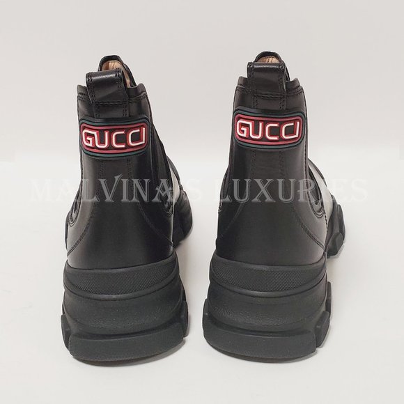 GUCCI MENS BOOTS LEON ANKLE CHELSEA LOGO BACK BLACK LEATHER sz 9G 9.5 US - Picture 8 of 14